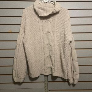 Seven 7 Cream Cable Knit Turtleneck Sweater Cozy Pullover S Small‎ Fall Winter